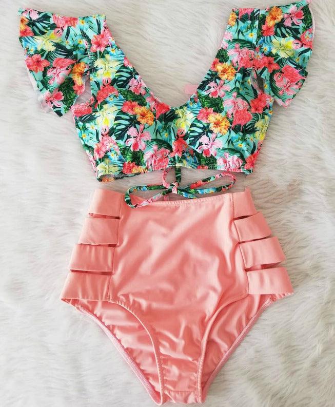 Ruffled Bikini Split Swimsuit European And American Sexy High Waist - Amazitshop
