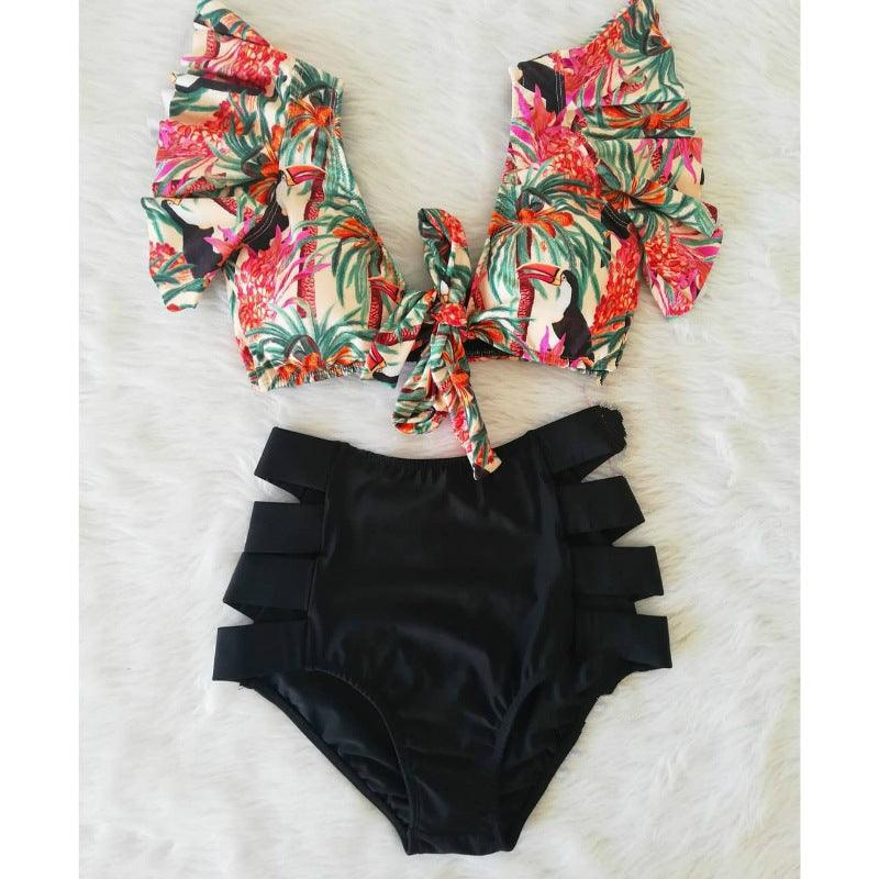 Ruffled Bikini Split Swimsuit European And American Sexy High Waist - Amazitshop