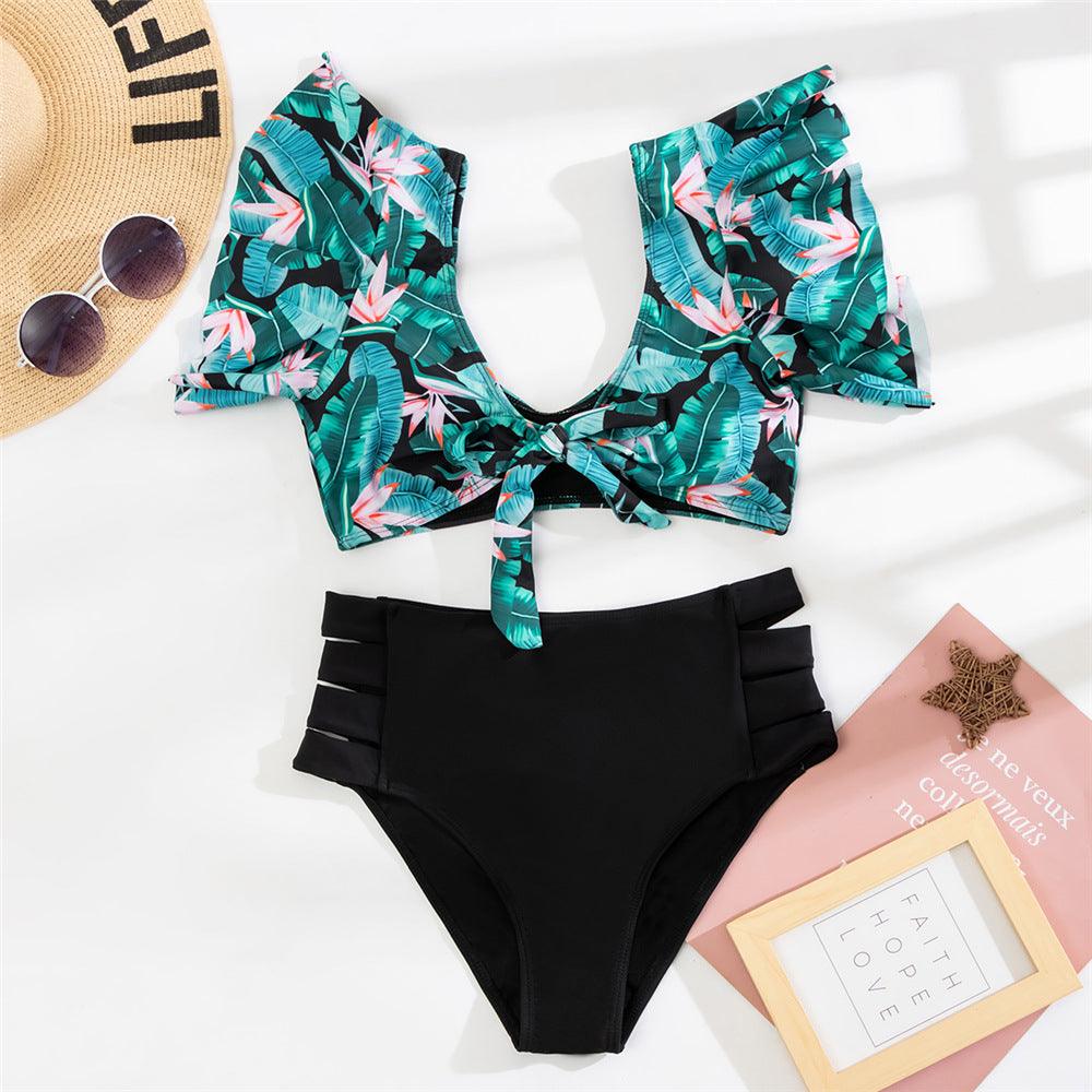 Ruffled Bikini Split Swimsuit European And American Sexy High Waist - Amazitshop
