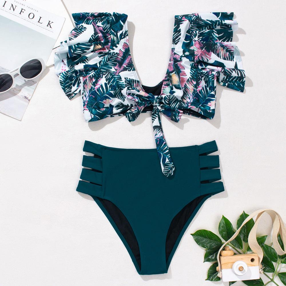 Ruffled Bikini Split Swimsuit European And American Sexy High Waist - Amazitshop