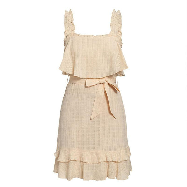 Ruffled Sling Square Collar Short Mid - Rise Dress - Amazitshop