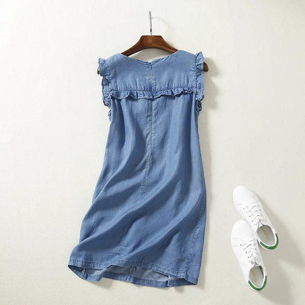 Ruffled Tencel Denim Short One - piece Dress - Amazitshop