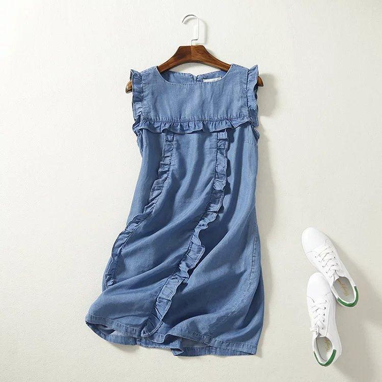 Ruffled Tencel Denim Short One - piece Dress - Amazitshop