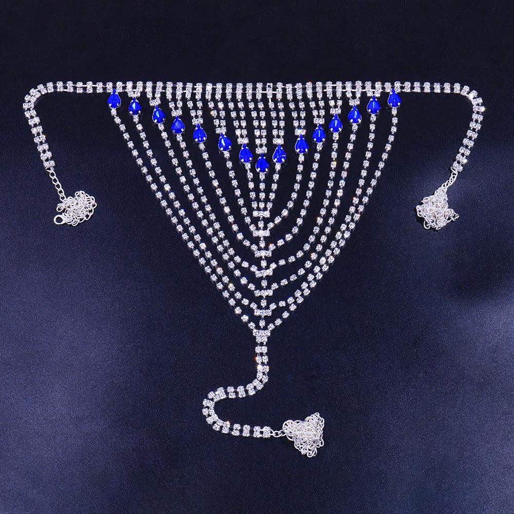 Sapphire Rhinestone Chest Chain Body Chain Jewelry - Amazitshop