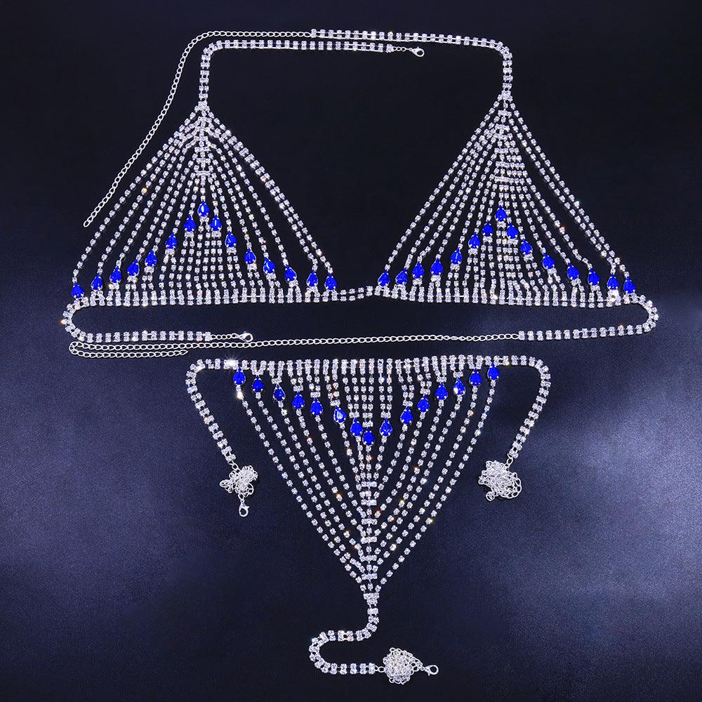 Sapphire Rhinestone Chest Chain Body Chain Jewelry - Amazitshop