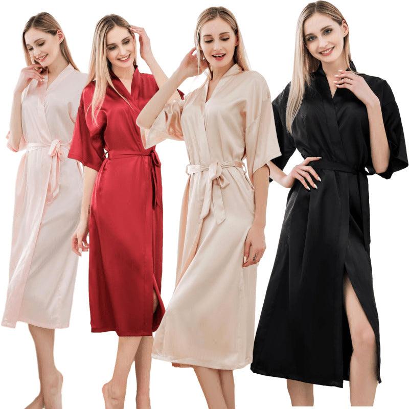 Satin Kimono Robes For Women Bride Long Robe Sleepwear - Amazitshop