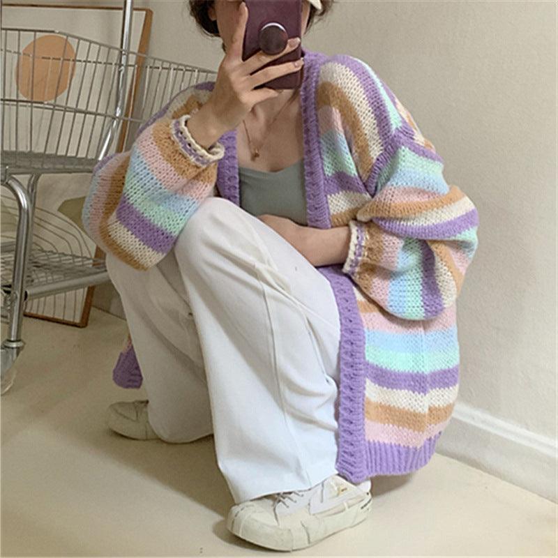 Sea Wool Knit Cardigan Long Loose And Idle - Amazitshop