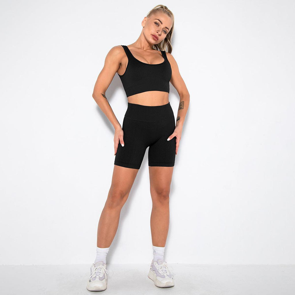 Seamless Thread Solid Color Sports Vest Shorts Set - Amazitshop