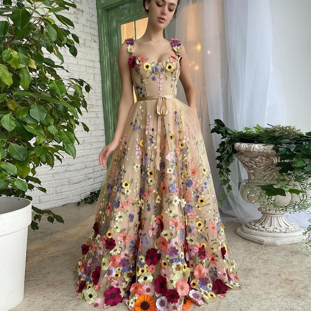 Sevintage Exquisite 3D Flowers Prom Dresses Sweetheart - Amazitshop