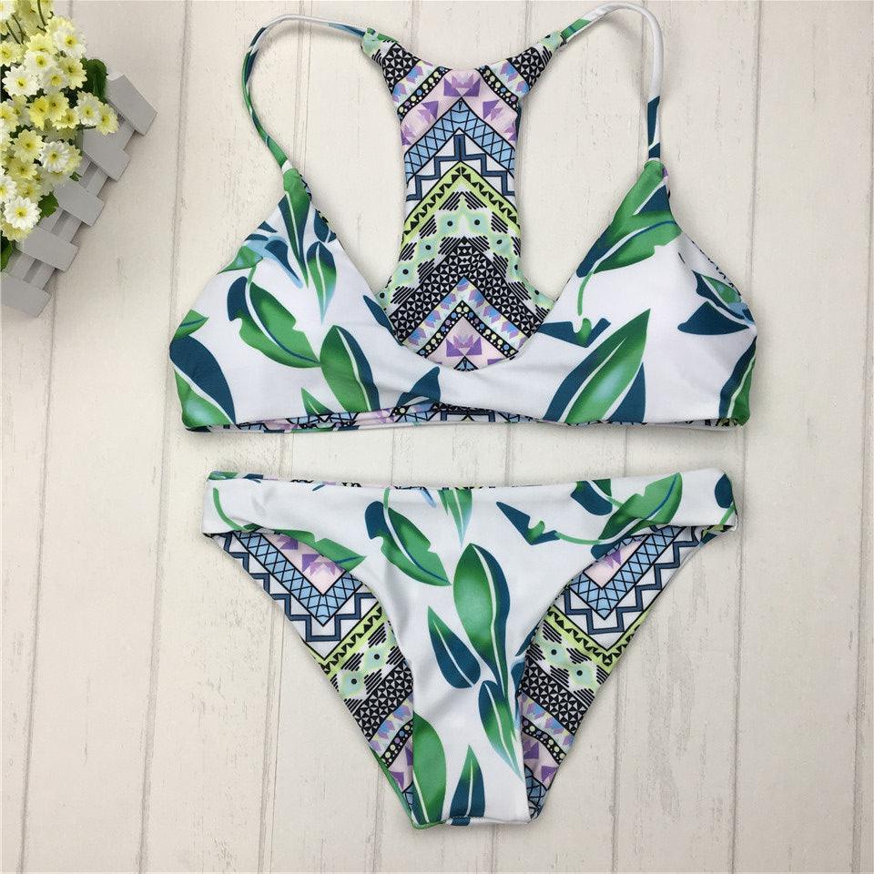 Sexy Brazilian Bikinis Women Swimsuit Double - sided printing Swimwear Green Brazilian Bikini Set Halter Bathing Suits - Amazitshop