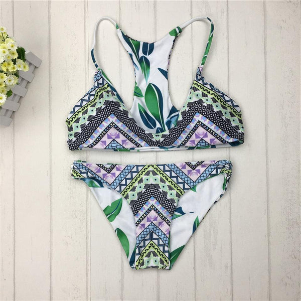 Sexy Brazilian Bikinis Women Swimsuit Double - sided printing Swimwear Green Brazilian Bikini Set Halter Bathing Suits - Amazitshop