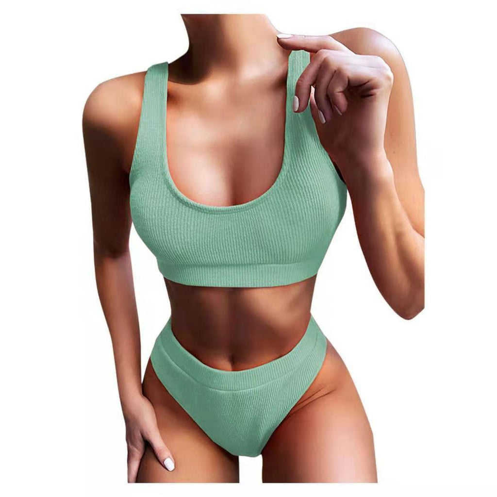 Sexy Knitting Bikini Female Swimsuit High Waist Swimwear Women Solid Bikini Set Two Pieces Swimsuit Bathing Suit Beachwear - Amazitshop