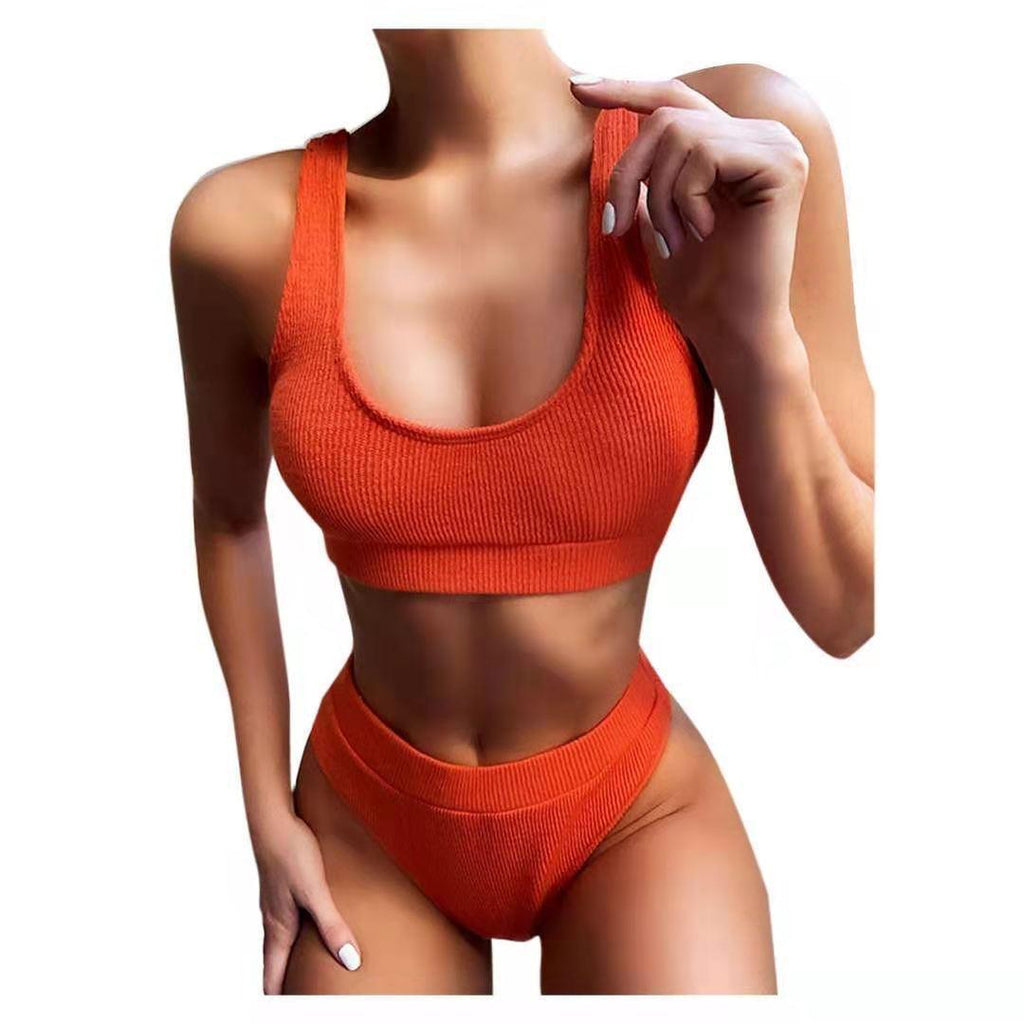 Sexy Knitting Bikini Female Swimsuit High Waist Swimwear Women Solid Bikini Set Two Pieces Swimsuit Bathing Suit Beachwear - Amazitshop