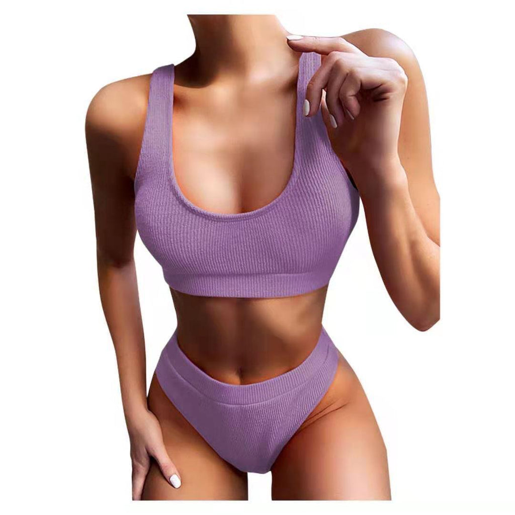 Sexy Knitting Bikini Female Swimsuit High Waist Swimwear Women Solid Bikini Set Two Pieces Swimsuit Bathing Suit Beachwear - Amazitshop
