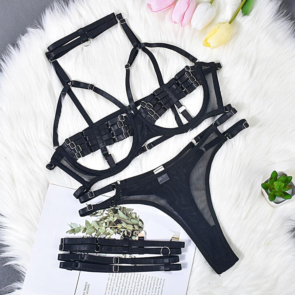 Sexy Lingerie Complex Interwoven Push Up Heavy Industry Four - piece Leg Ring - Amazitshop