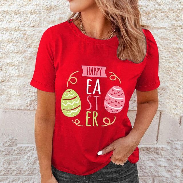 Shirts Women Easter Printed Casual Blouses Short Sleeve Tees - Amazitshop