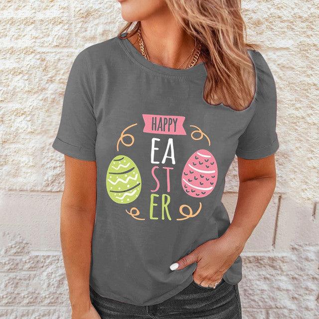 Shirts Women Easter Printed Casual Blouses Short Sleeve Tees - Amazitshop