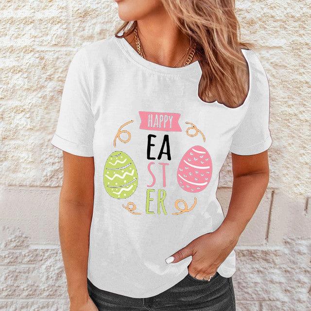 Shirts Women Easter Printed Casual Blouses Short Sleeve Tees - Amazitshop
