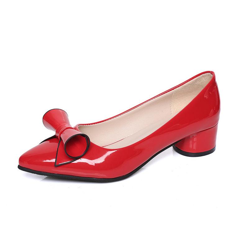 Shoes Small Pointed Bow Thick Heel Mid - heel Shoes Shallow Mouth - Amazitshop