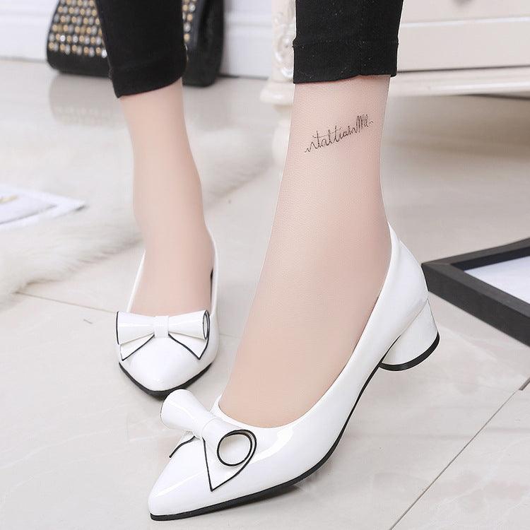 Shoes Small Pointed Bow Thick Heel Mid - heel Shoes Shallow Mouth - Amazitshop