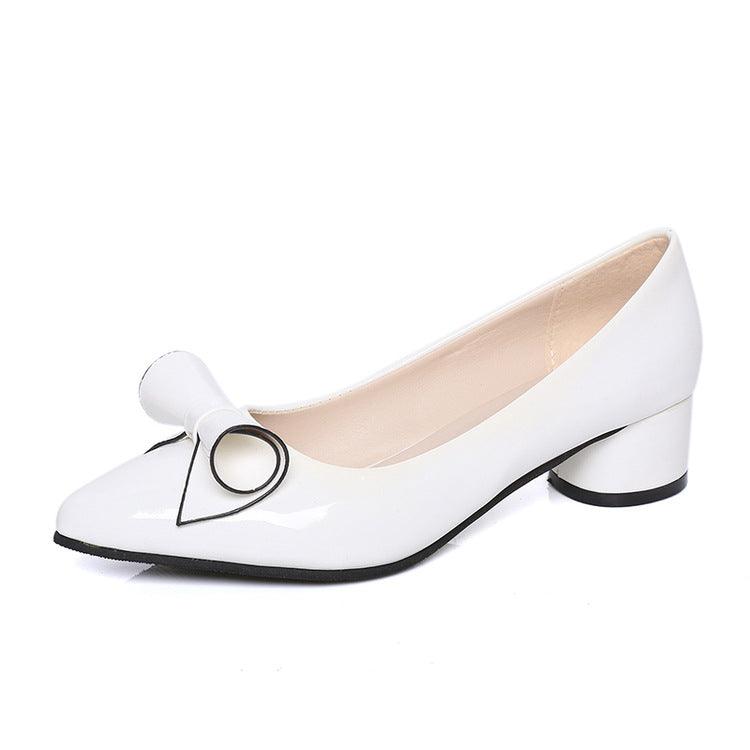 Shoes Small Pointed Bow Thick Heel Mid - heel Shoes Shallow Mouth - Amazitshop