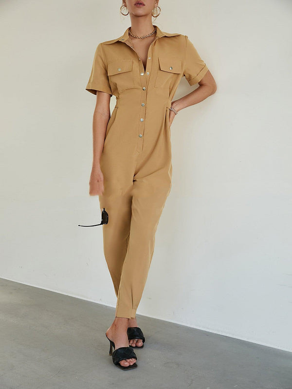 Short Sleeve Fashion Yoga Solid Color Slim Fit Rompers - Amazitshop