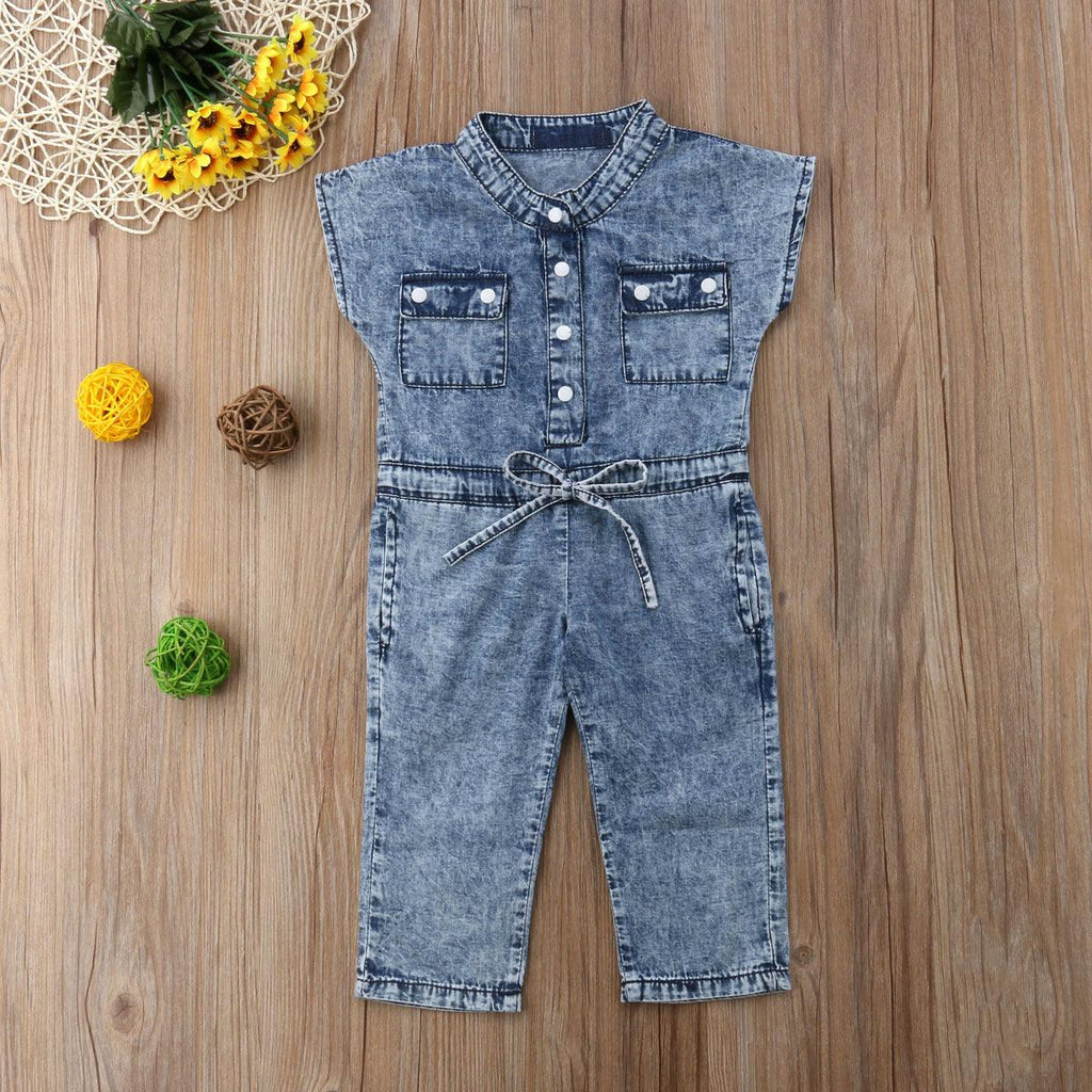 Short - Sleeved Girls Denim Jumpsuit For Kids In Summer Fashion Romper - Amazitshop