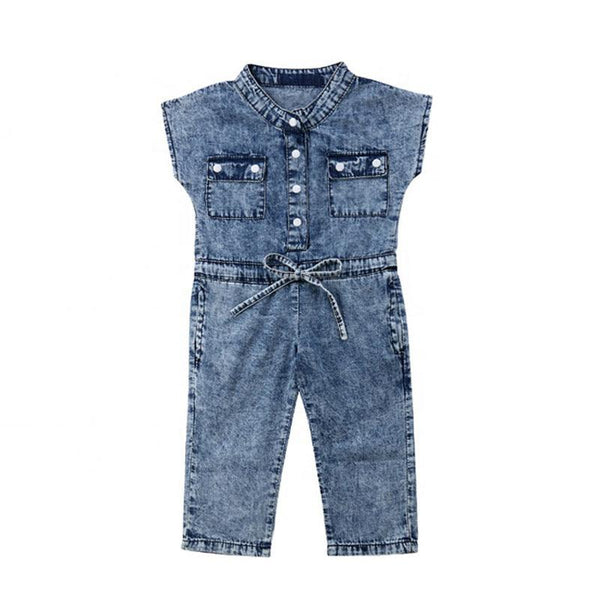 Short - Sleeved Girls Denim Jumpsuit For Kids In Summer Fashion Romper - Amazitshop