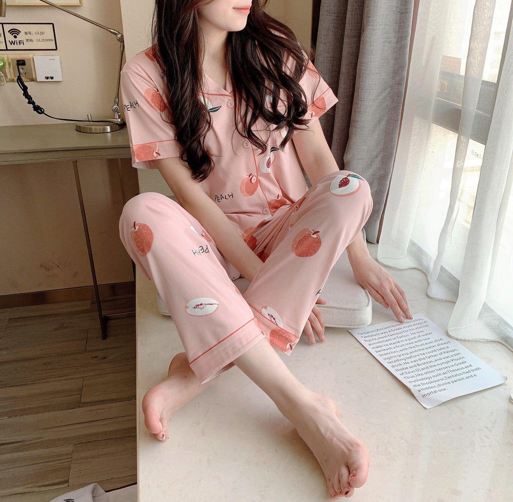 Short - Sleeved Trousers Cardigan Pajamas Home Service - Amazitshop