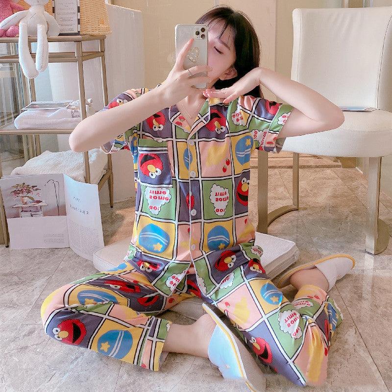 Short - Sleeved Trousers Cardigan Pajamas Home Service - Amazitshop