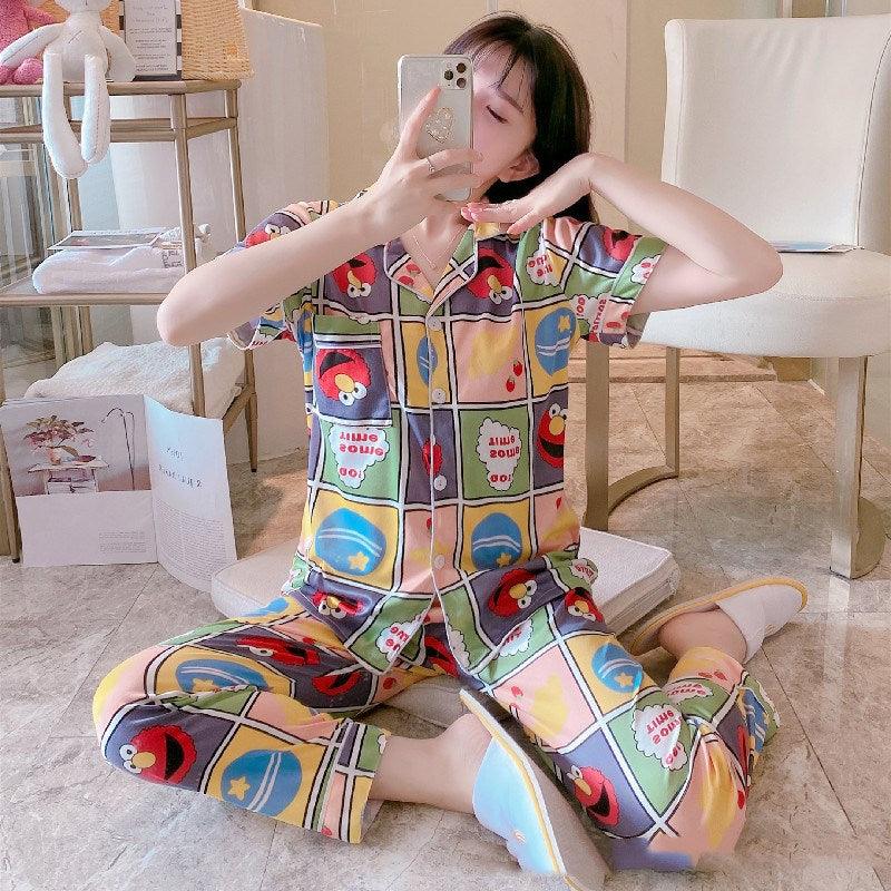 Short - sleeved Trousers Cardigan Pajamas Home Service Suit - Amazitshop