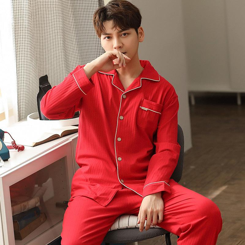 Simple Cotton Long - Sleeved Men's Homewear - Amazitshop