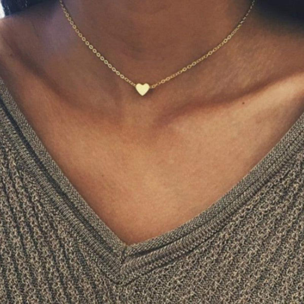 Simple Fashion Gold Color Double - sided Love Pendant Necklaces Clavicle Chains Necklace Women Jewelry Valentines Day Gift - Amazitshop