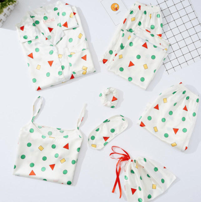 Simulated Silk Striped Seven - piece Loungewear - Amazitshop