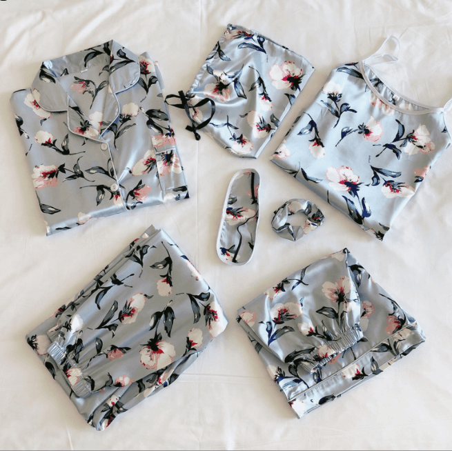 Simulated Silk Striped Seven - piece Loungewear - Amazitshop