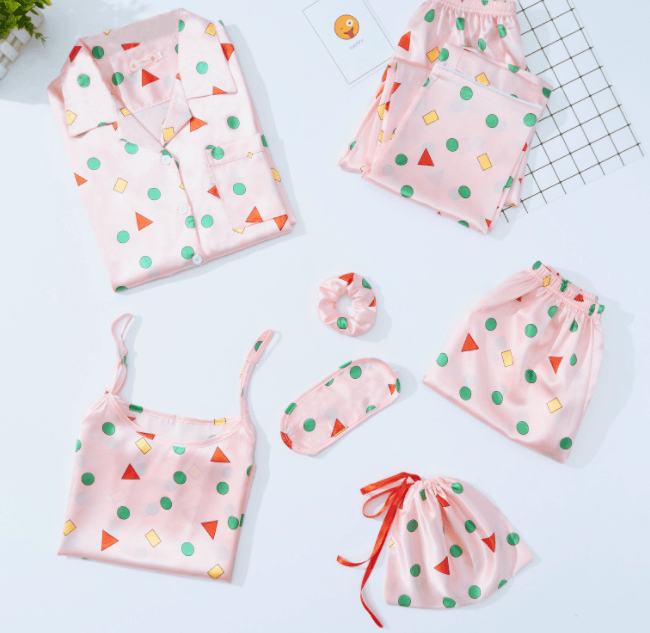 Simulated Silk Striped Seven - piece Loungewear - Amazitshop