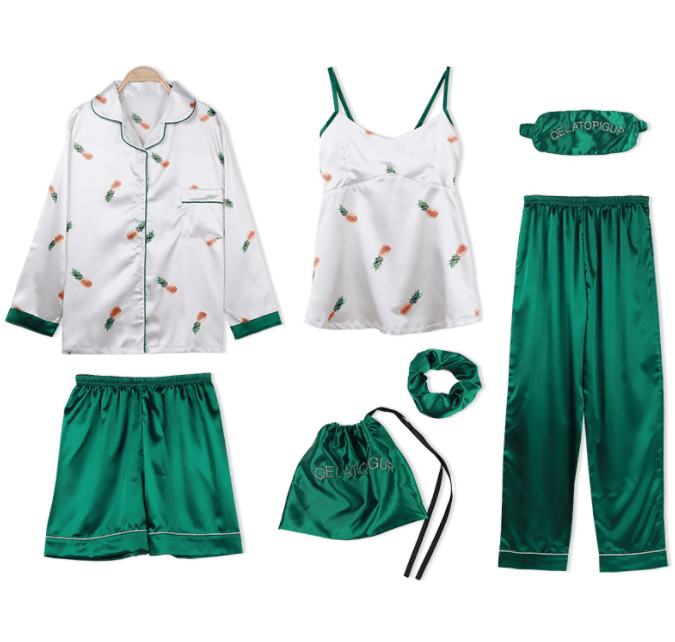 Simulated Silk Striped Seven - piece Loungewear - Amazitshop