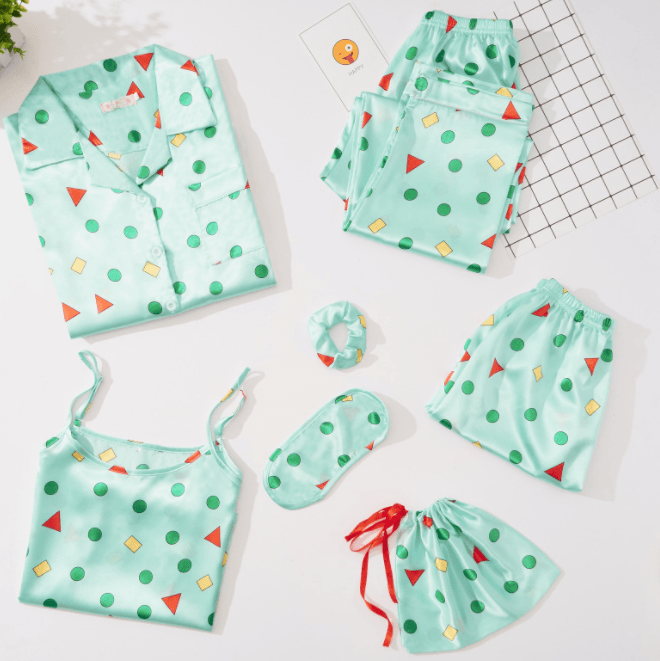 Simulated Silk Striped Seven - piece Loungewear - Amazitshop