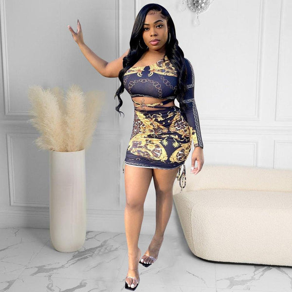 Single Sleeve Skirt Outfit Women - Amazitshop