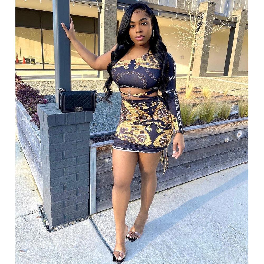 Single Sleeve Skirt Outfit Women - Amazitshop