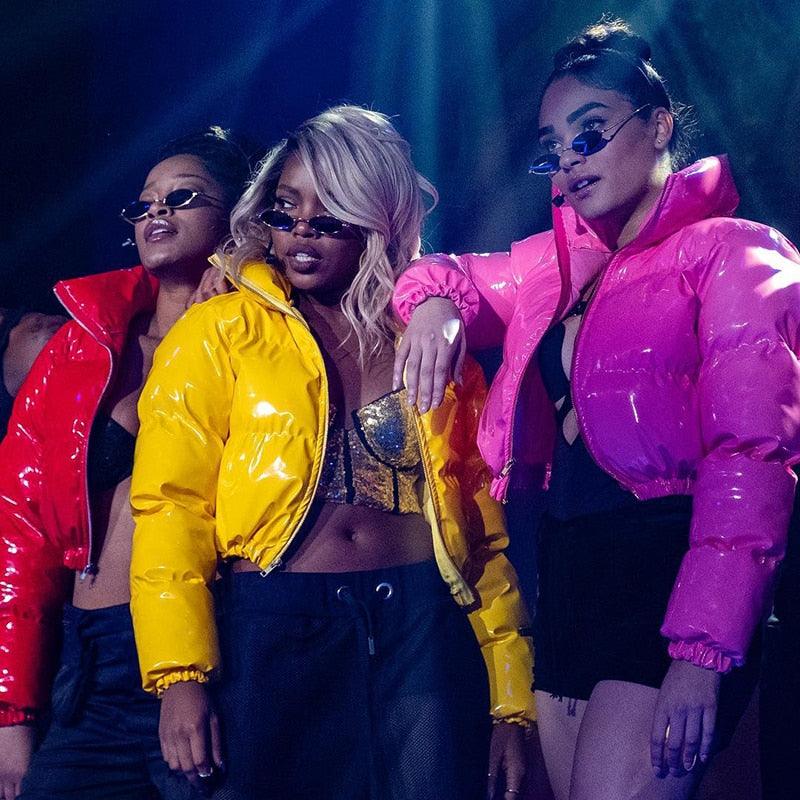 Sisterlinda Faux PU Leather Y2K Bubble Puffer Winter Warm Jacket Women Coats Long Sleeve Outerwear Zipper Casual Slim Parkas - Amazitshop