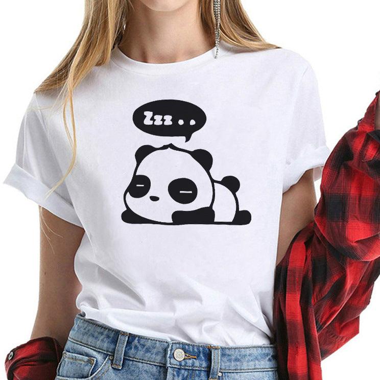 Sleeping Panda Pure Cotton Foreign Trade Short - Sleeved T-Shirt Women Amazon Best Selling Women's Clothing European And American Printed T-Shirt Women - Amazitshop