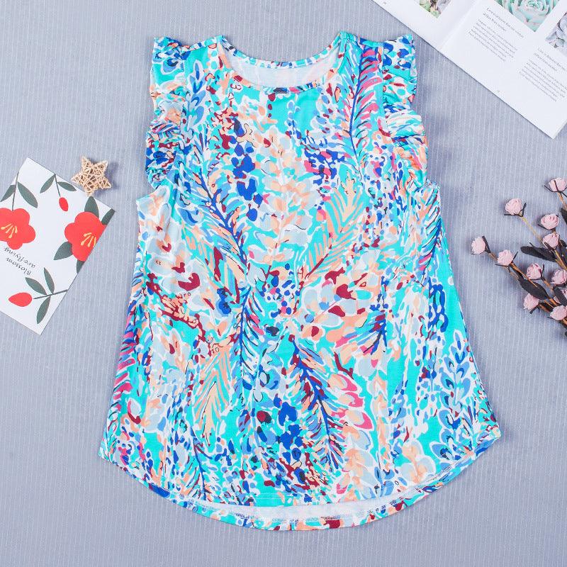 Sleeveless Versatile Top Women's Summer New Loose Printed Fashion Outerwear Chiffon T-shirt Women - Amazitshop