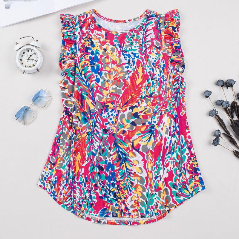 Sleeveless Versatile Top Women's Summer New Loose Printed Fashion Outerwear Chiffon T-shirt Women - Amazitshop