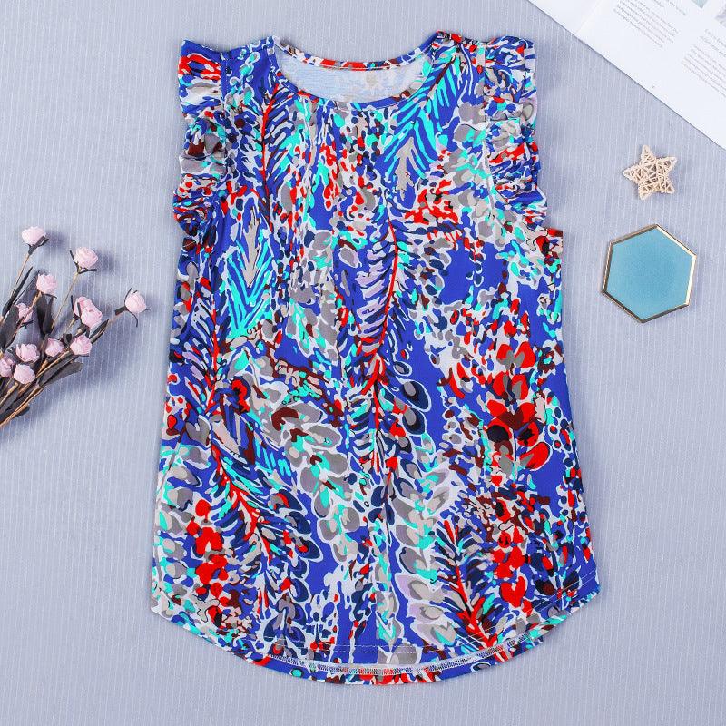 Sleeveless Versatile Top Women's Summer New Loose Printed Fashion Outerwear Chiffon T-shirt Women - Amazitshop
