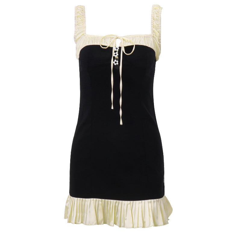 Slim - fit Contrast Colors Ruffled Dress - Amazitshop