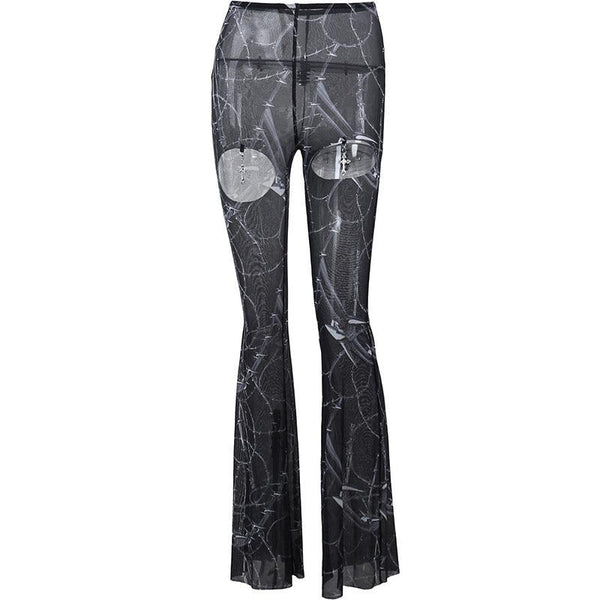 Slim Fitting Printed Bell Bottoms For Women - Amazitshop