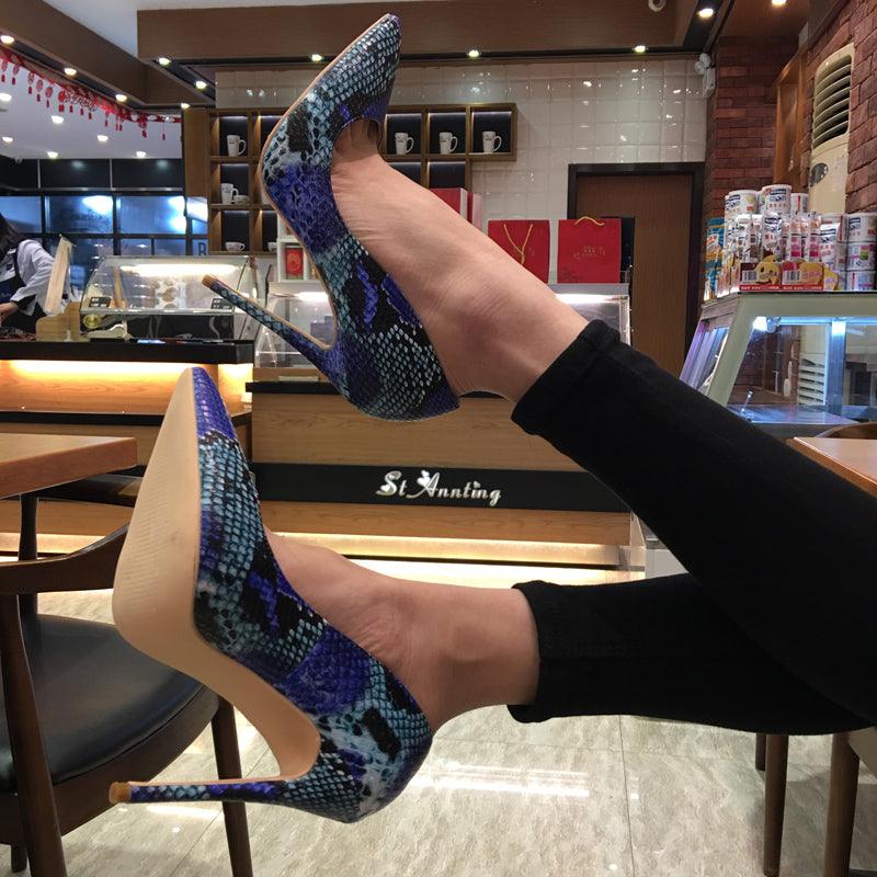 Snakeskin Pumps Leather Shoes - Amazitshop