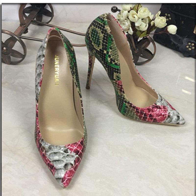 Snakeskin Pumps Leather Shoes - Amazitshop
