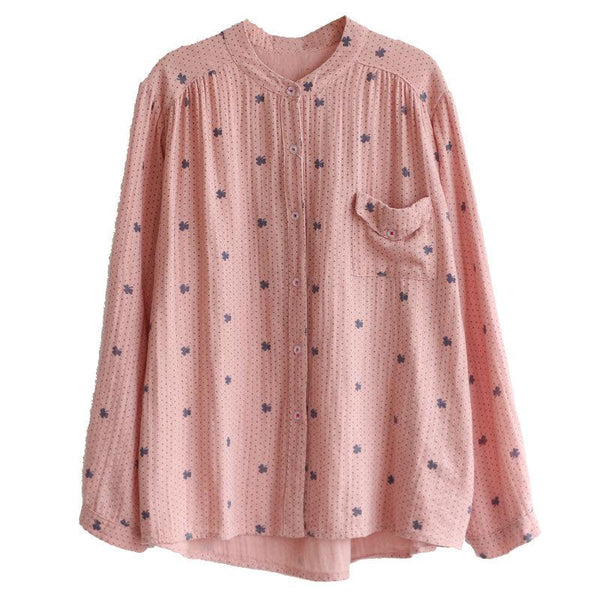 Soft Cardigan Cotton Print Shirt Long Sleeve Blouse - Amazitshop